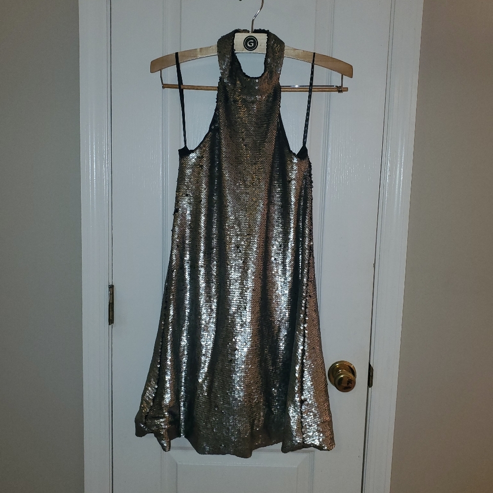 NEW Missguided Silver Sequin Halter Dress